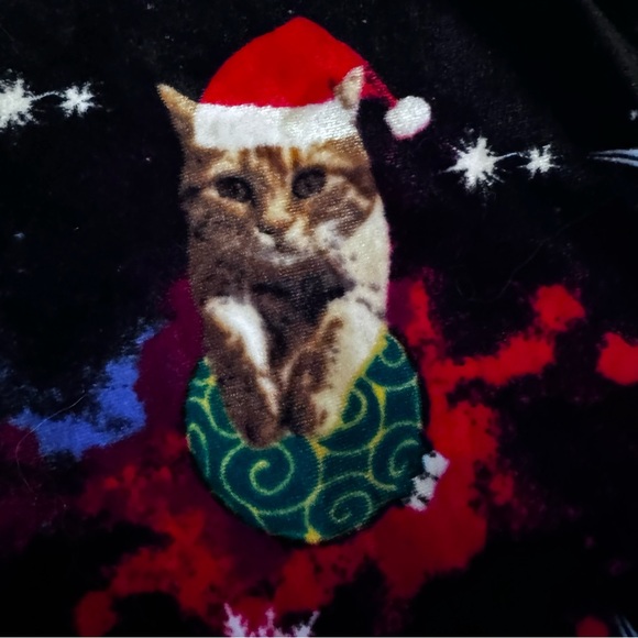 Womens (Jrs) Black Velvet Christmas Kitty Cat Holiday Overalls Jumpsuit - Picture 8 of 13